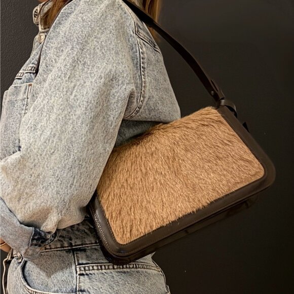 Vintage CELINE Fur and Chocolate Brown Patent Leather Shoulder Bag - Picture 10 of 10